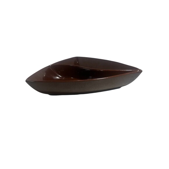 Vintage Divided Serving Dish Triangular Brown Ceramic 8.5” Long MCM Retro - Picture 5 of 10